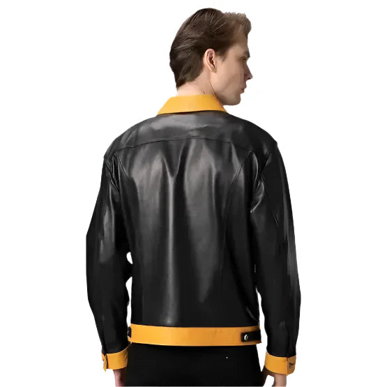 Mens Premium Black Leather Trucker Jacket-1