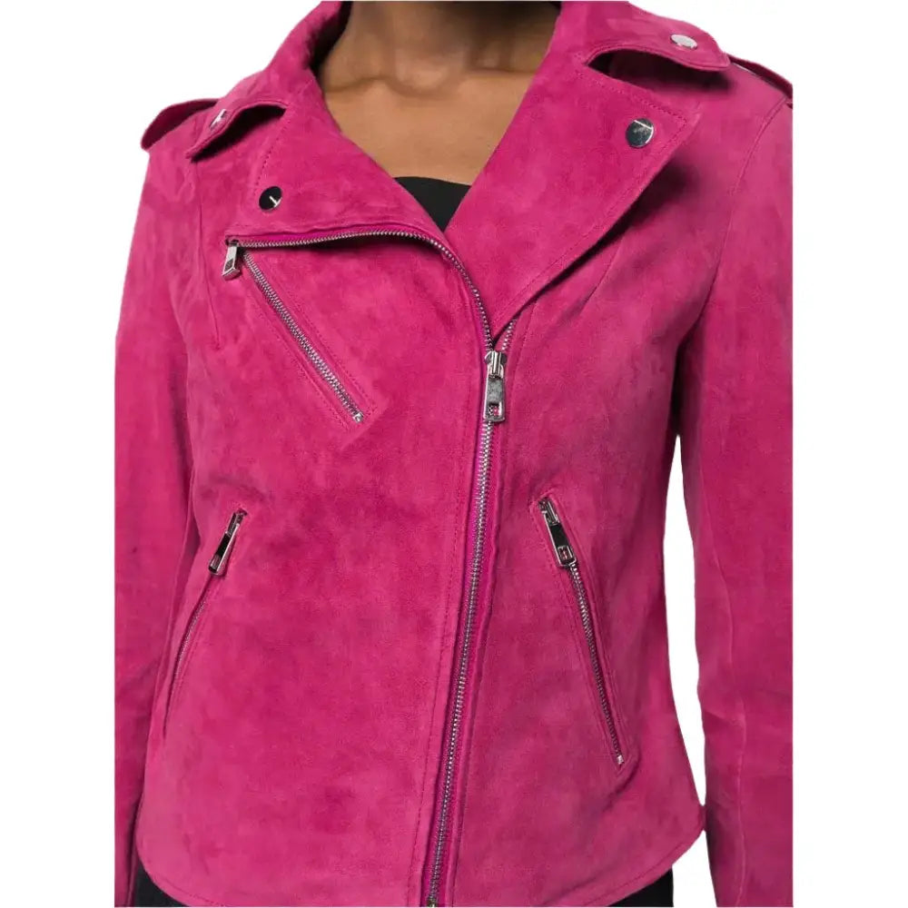 Women's Pink Suede Biker Jacket