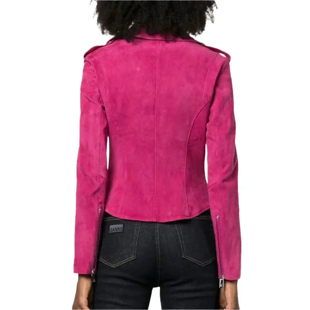 Women's Pink Suede Biker Jacket