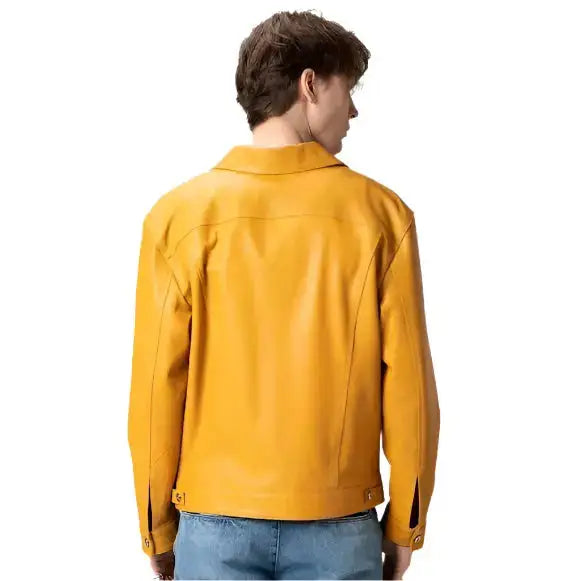 Men's Premium Yellow Leather Trucker Jacket-1