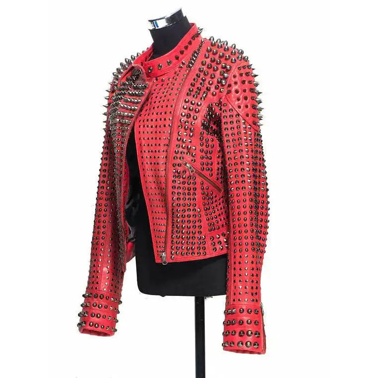 Women’s Red Studded Leather Jacket
