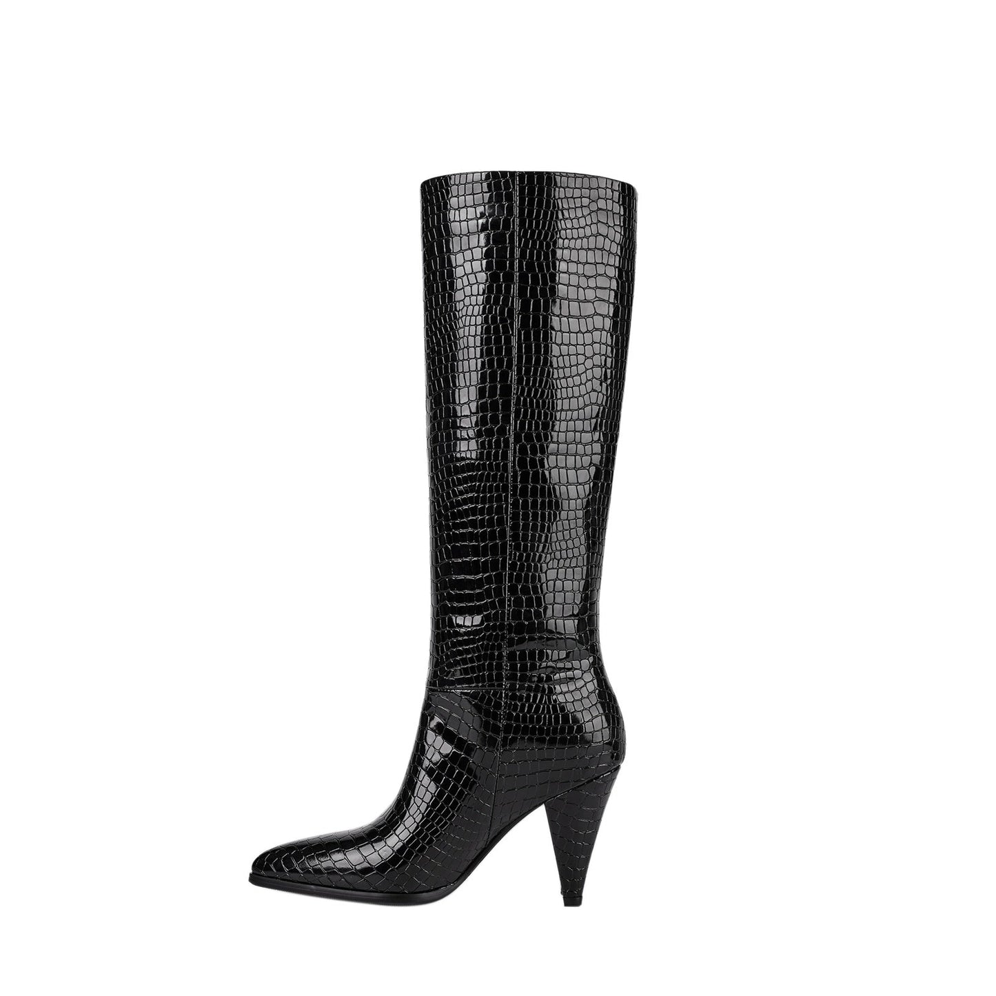 Sleek Textured Black Knee High Boots-1