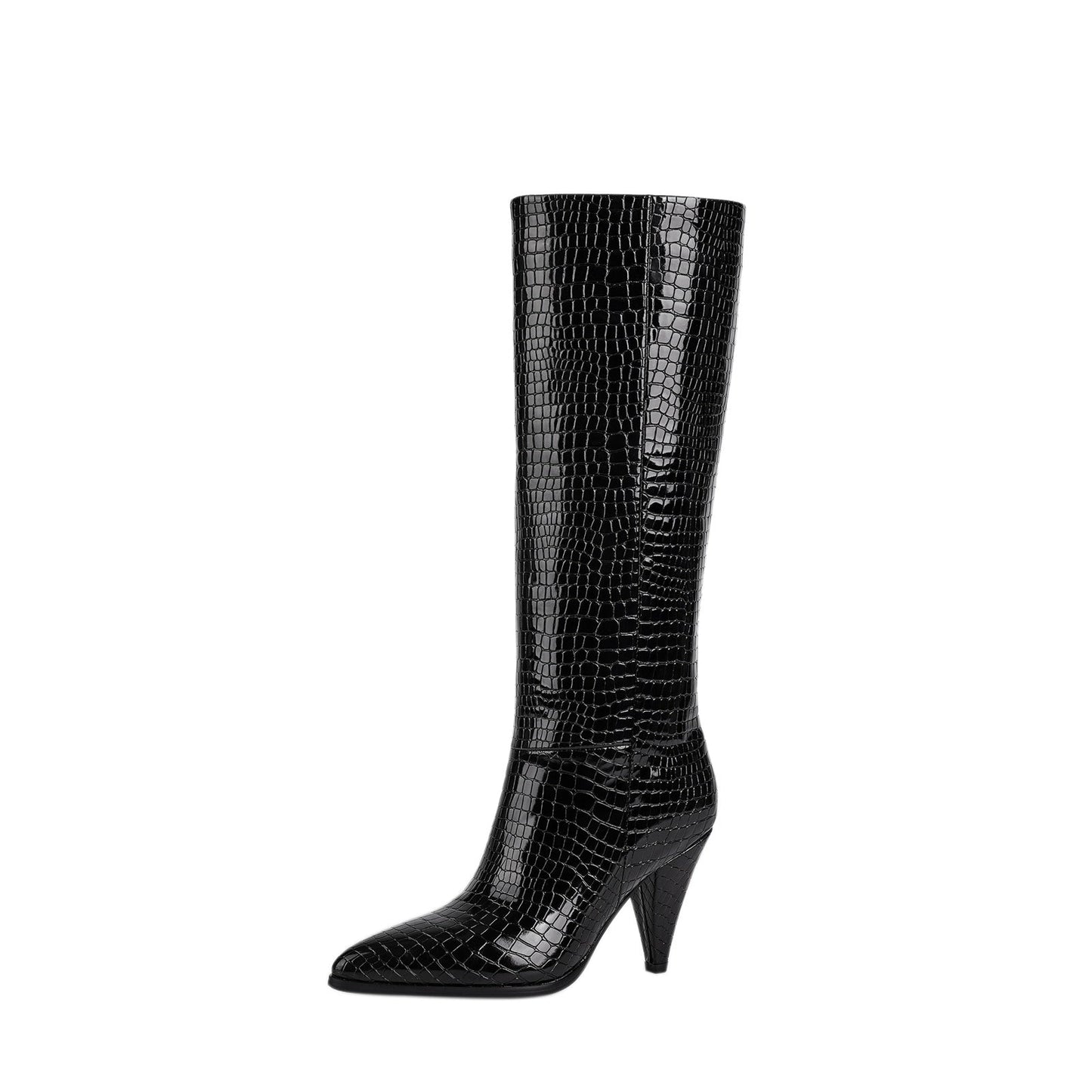 Sleek Textured Black Knee High Boots-2