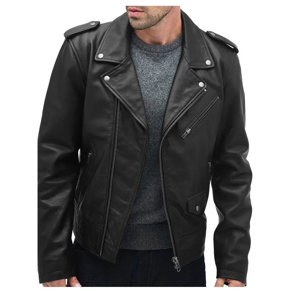 Men’s Leather Biker Jacket-0