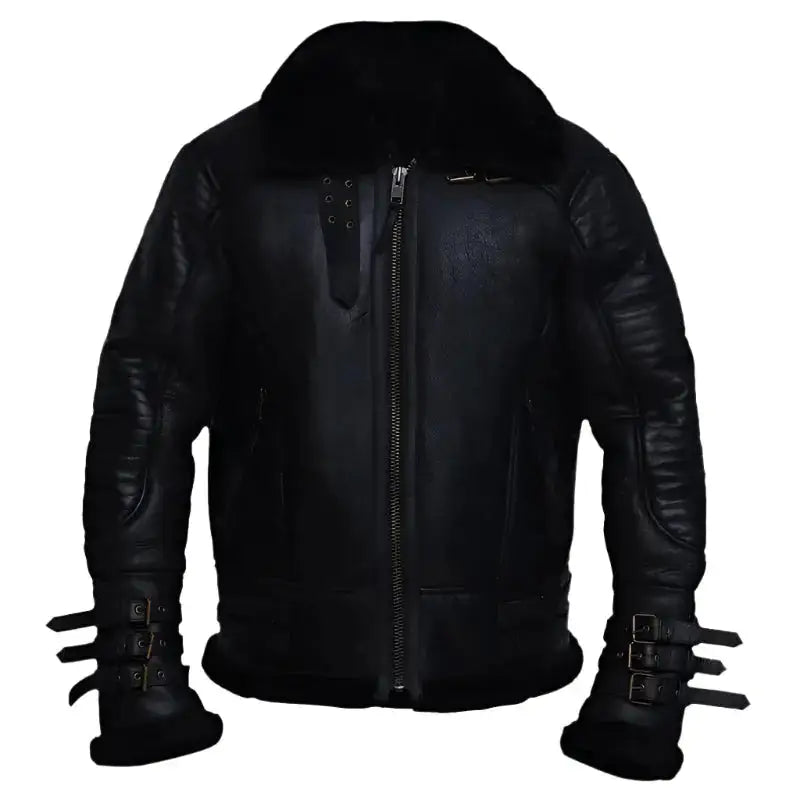 Mens Black Biker Shearling Jacket