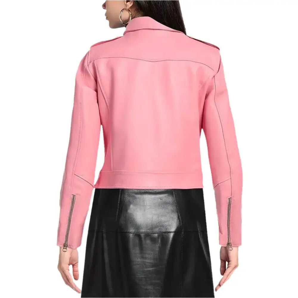 Women's Pink Biker Leather Jacket