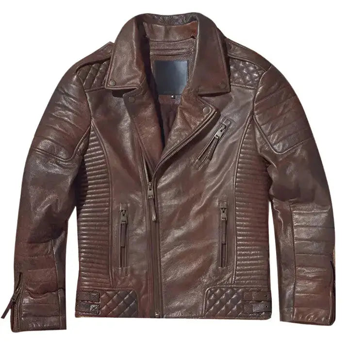 Waxed Brown Leather Biker Jacket