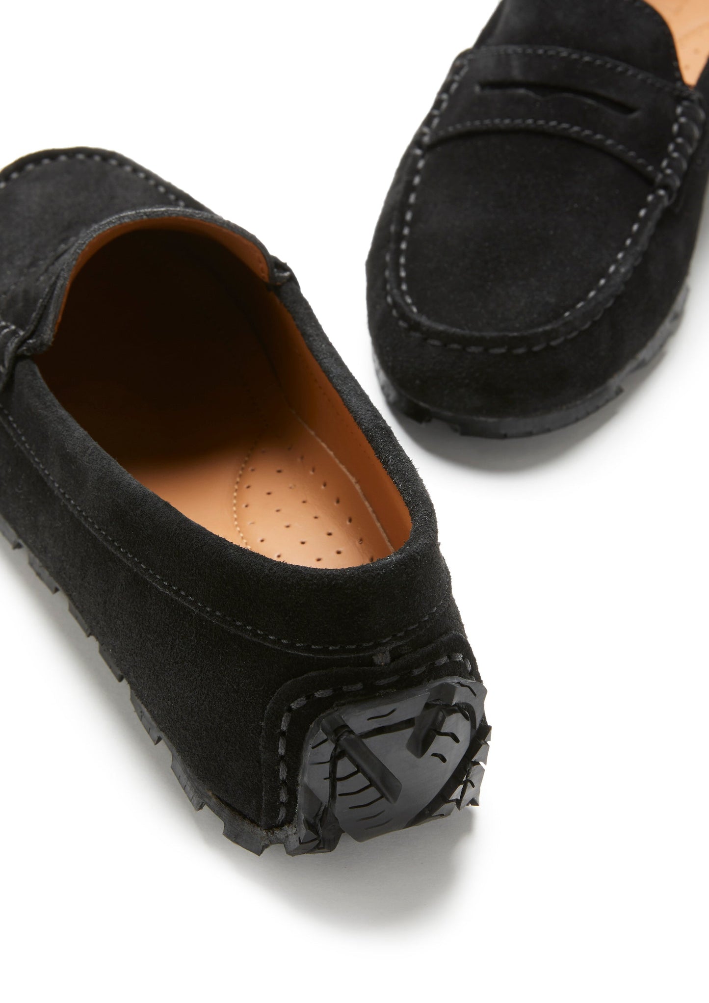 Women's Tyre Sole Penny Loafers, black suede-4