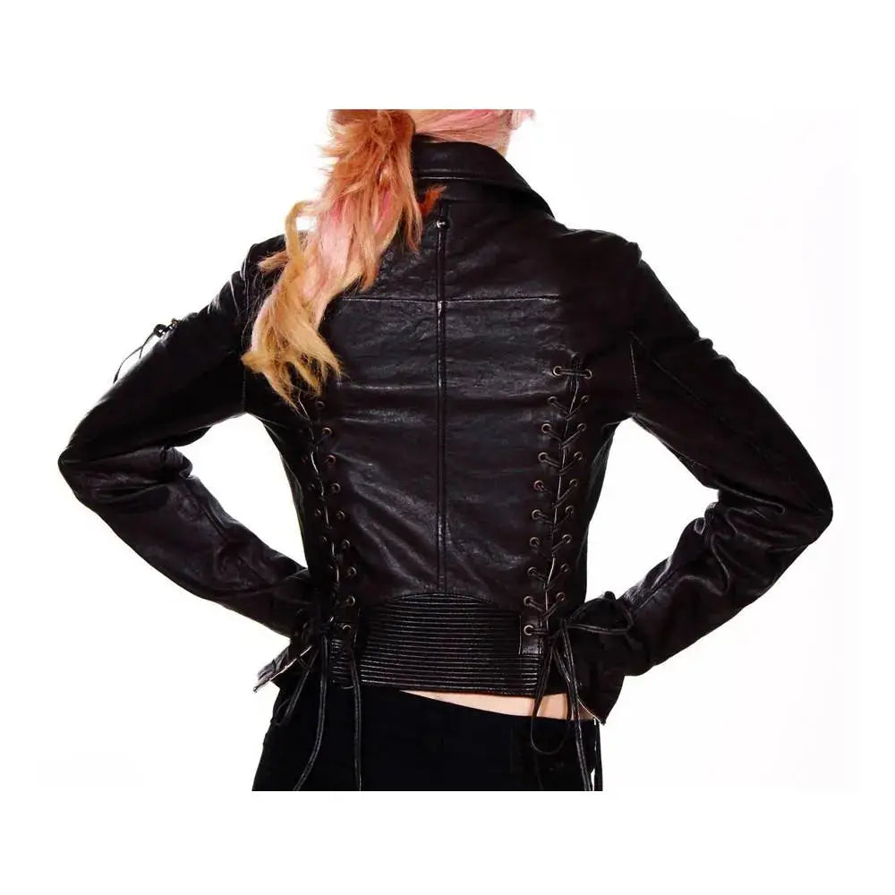 Women's Vintage Stripe Leather Biker Jacket-1