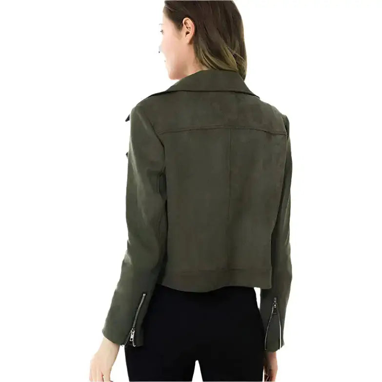 Riders Republic UK Women's Army Green Suede Biker Jacket