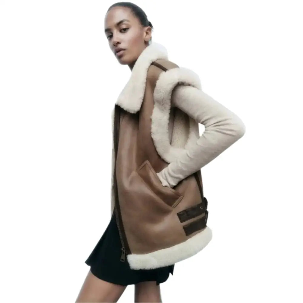 Women's B3 Shearling Fur Bomber Vest-1
