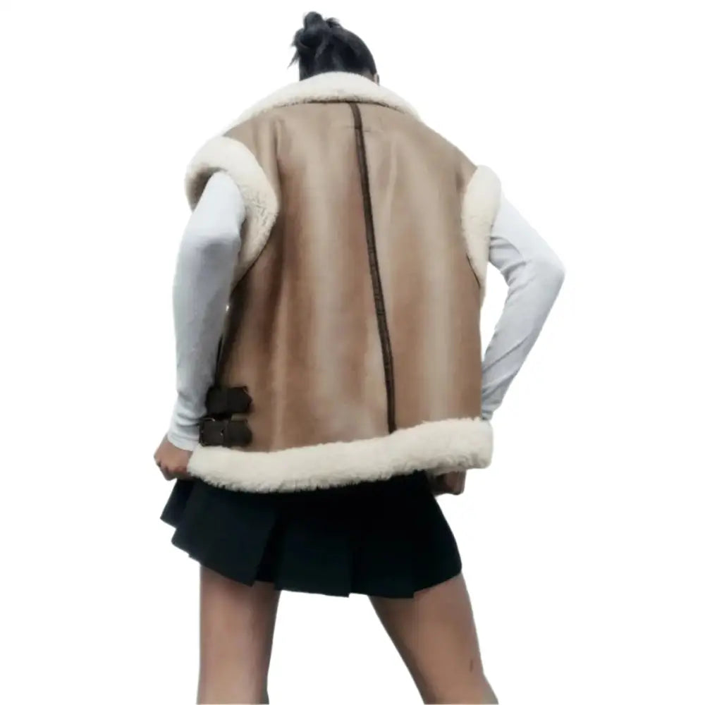 Women's B3 Shearling Fur Bomber Vest-2