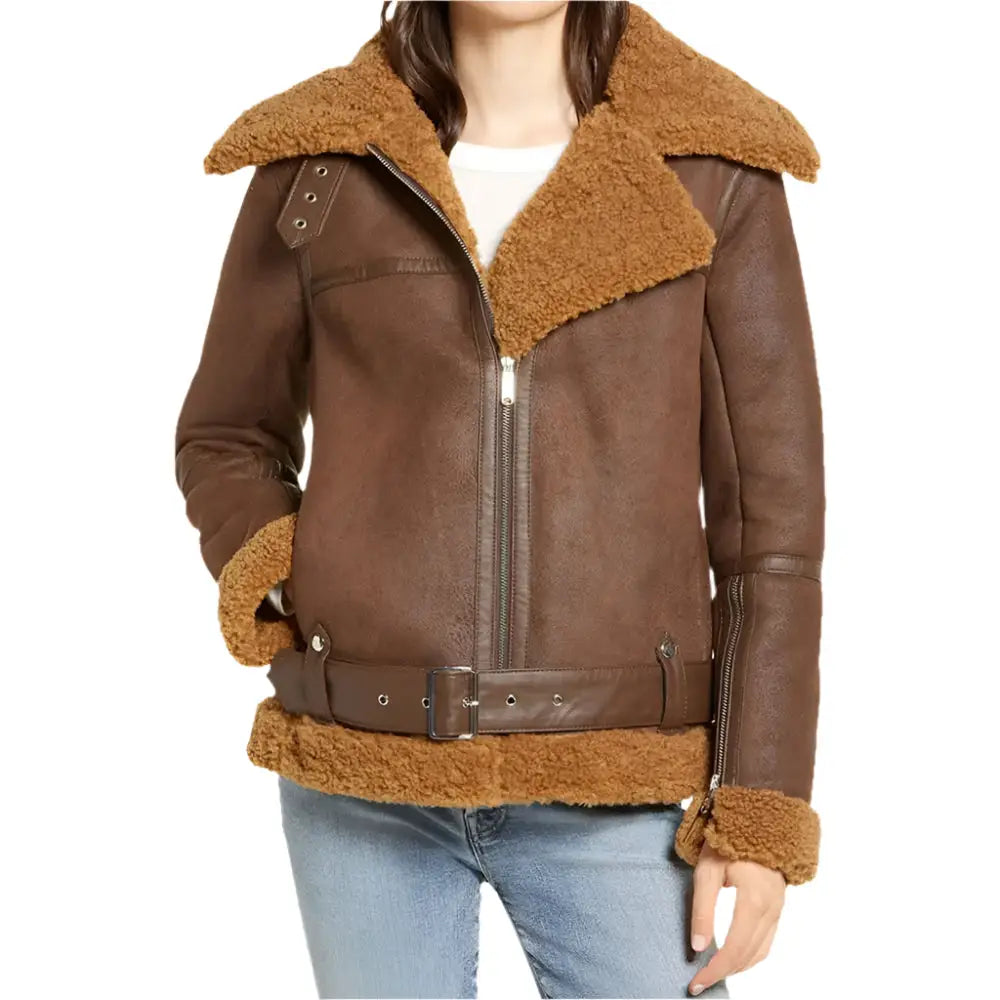 Women's B3 Brown Shearling Bomber Jacket