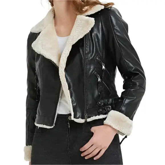 Women's Black B3 Shearling Bomber Jacket-1