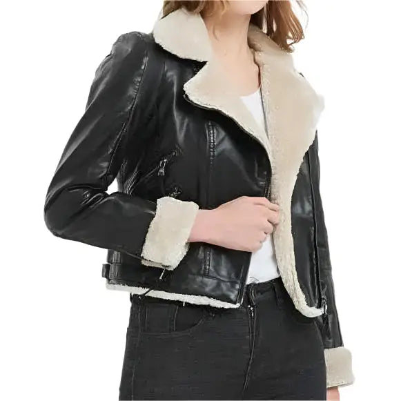 Women's Black B3 Shearling Bomber Jacket-2