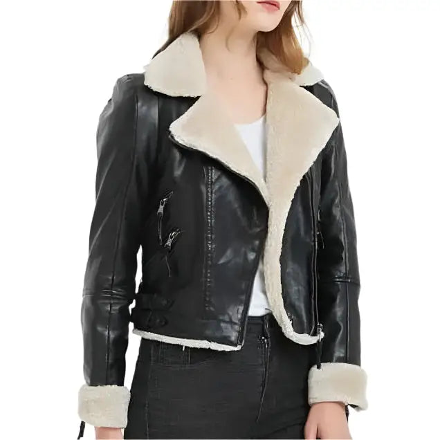 Women's Black B3 Shearling Bomber Jacket-3