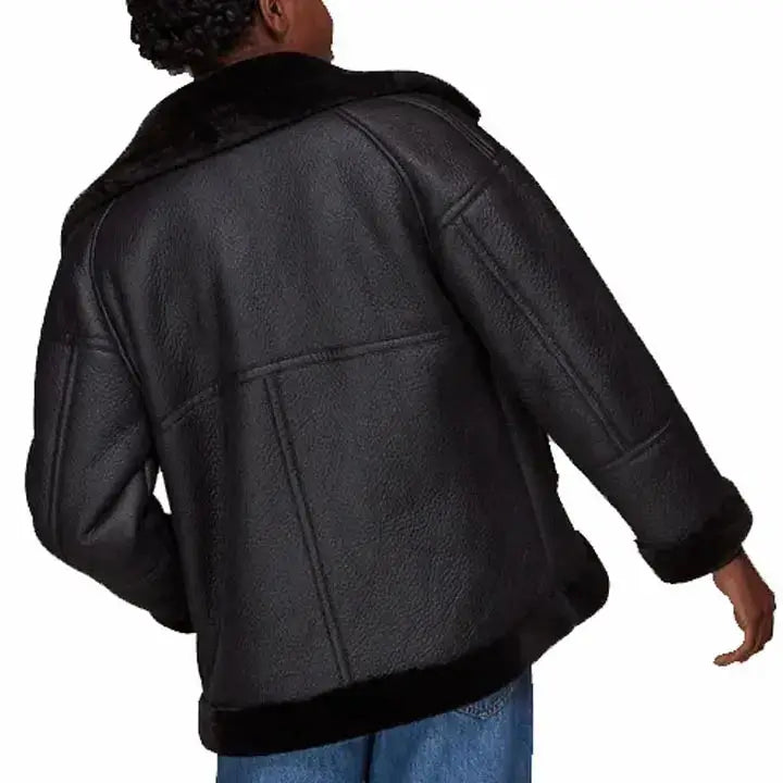 Women’s Black Faux Fur Shearling Biker Jacket