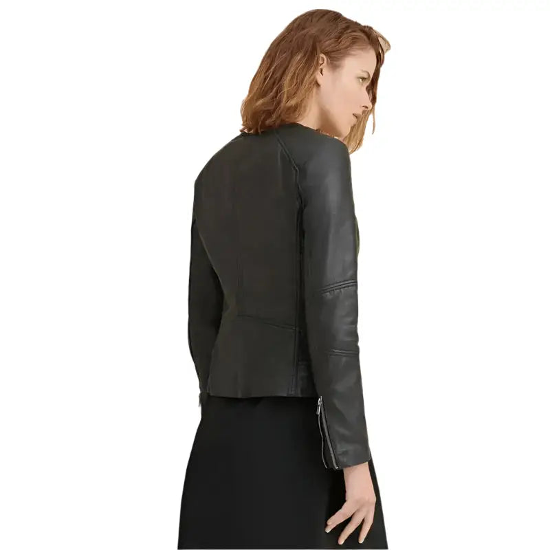 Women’s Black Leather Racing-Inspired Jacket