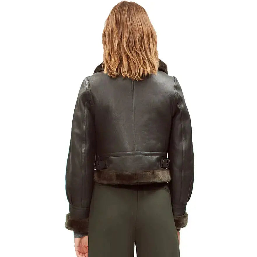 Women's Black Shearling Bomber Leather Jacket-2