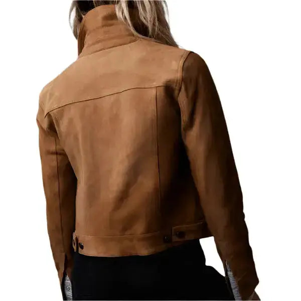 Women’s Brown Suede Trucker Leather Jacket