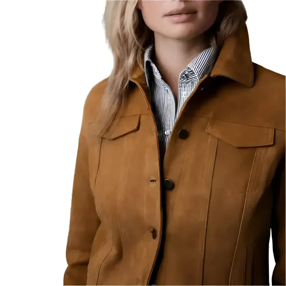 Women’s Brown Suede Trucker Leather Jacket