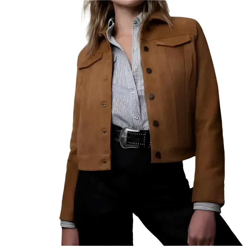 Women’s Brown Suede Trucker Leather Jacket