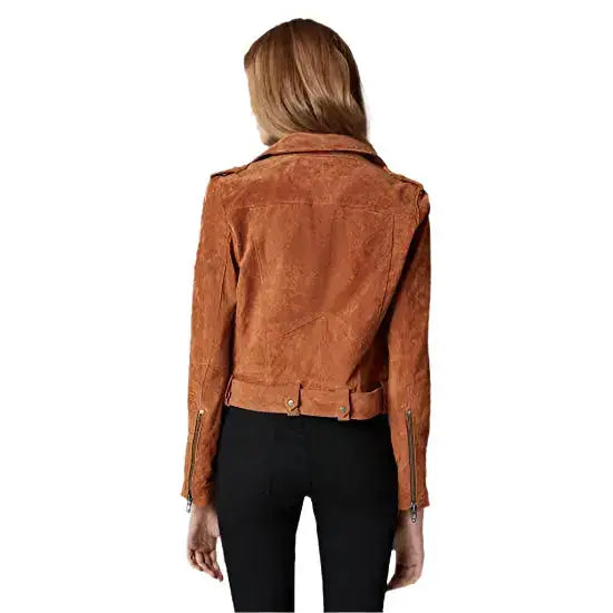Women’s Cropped Suede Leather Motorcycle Jacket