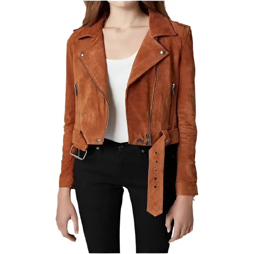 Women’s Cropped Suede Leather Motorcycle Jacket