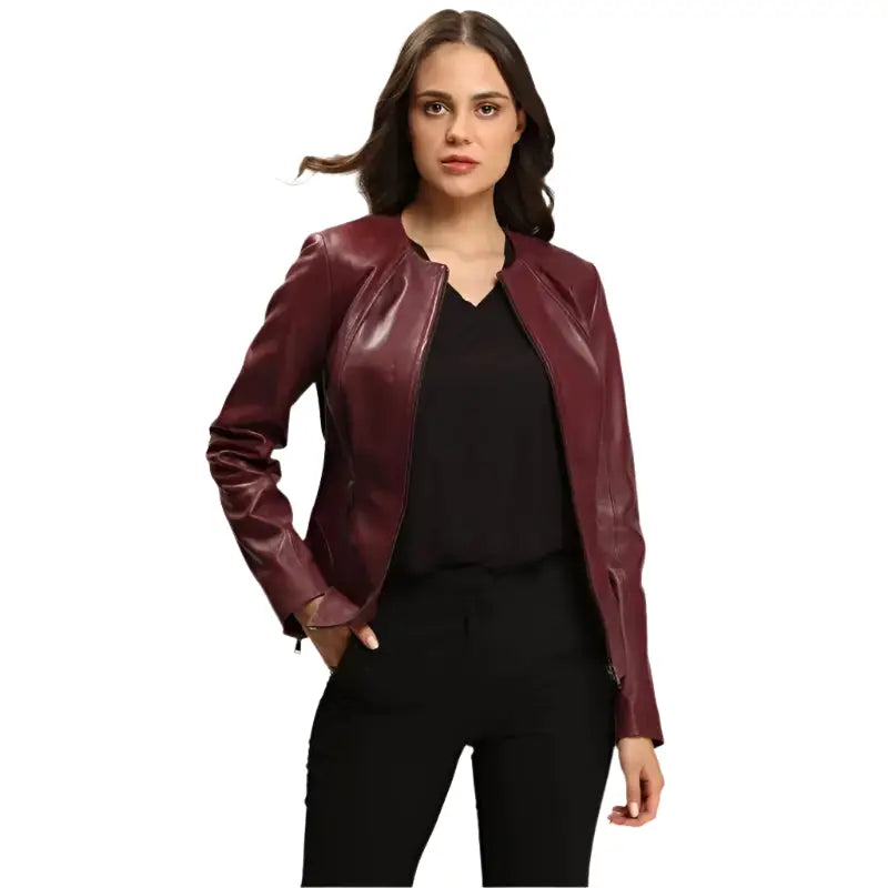 Women’s Dark Brown Leather Jacket with Blazer Cut