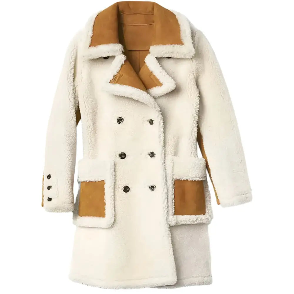 Women’s White Shearling Double-Breasted Coat