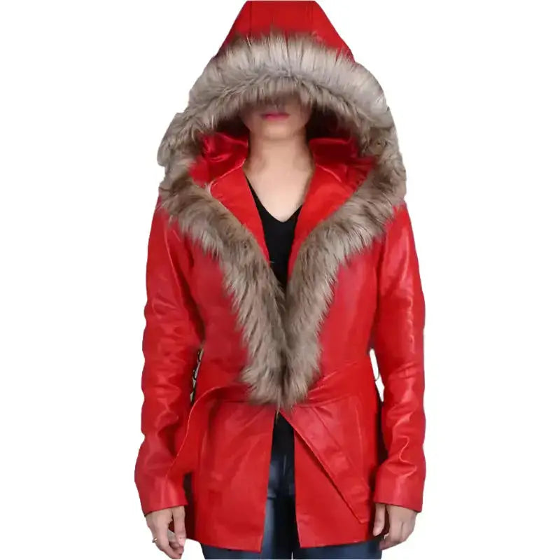 Women's Goldie Hawn Christmas Coat with Faux Fur Hood – Mrs. Claus Edition