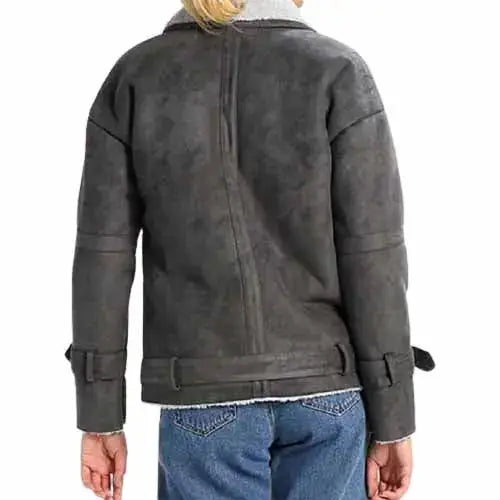Women’s Grey Shearling Motorcycle Jacket
