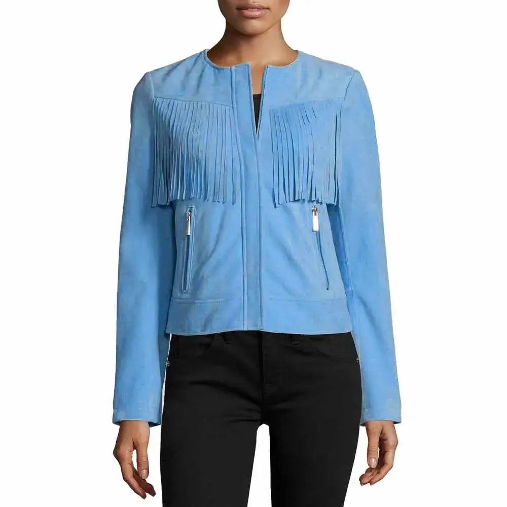 Women's Slim Fit Fringe Leather Jacket