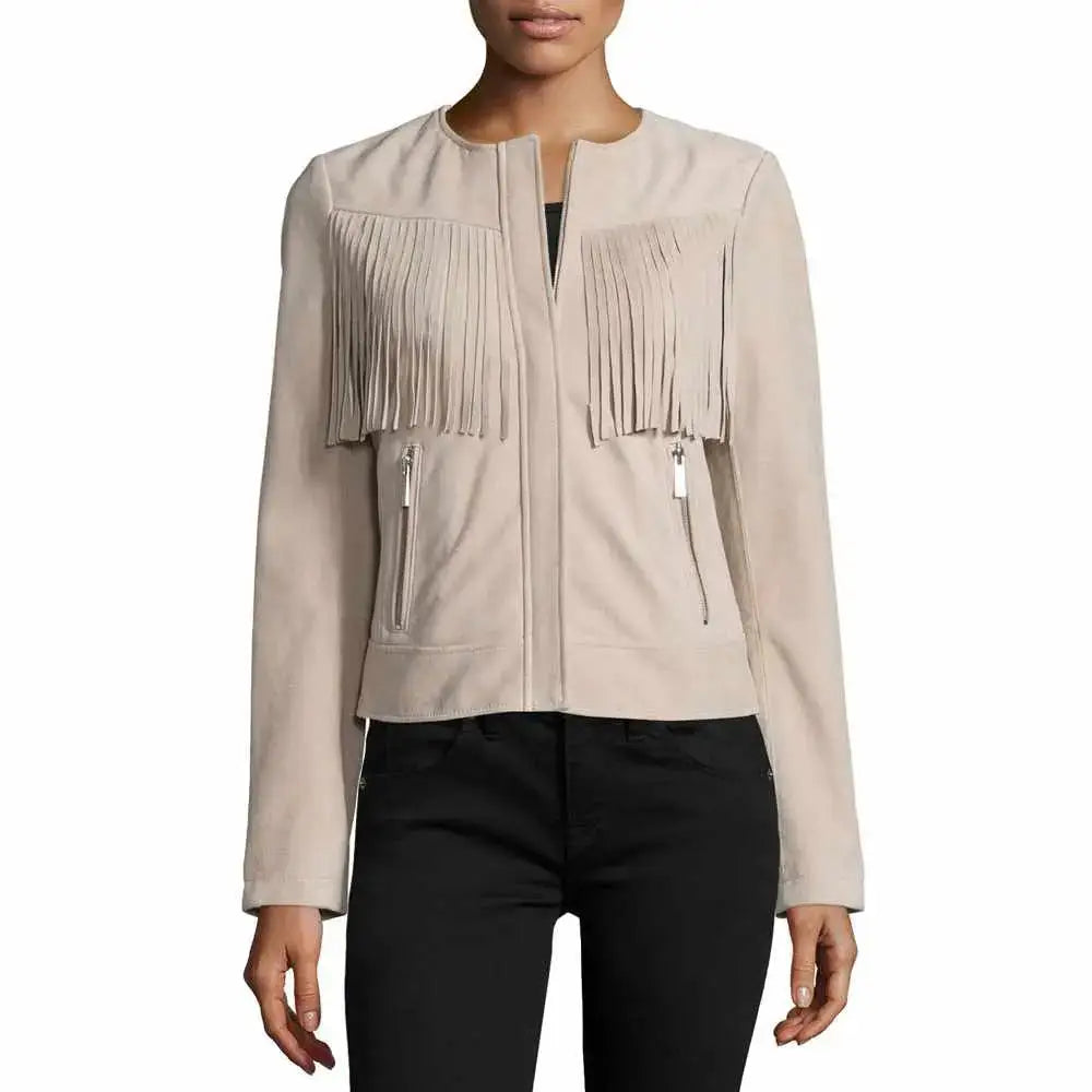Women's Slim Fit Fringe Leather Jacket