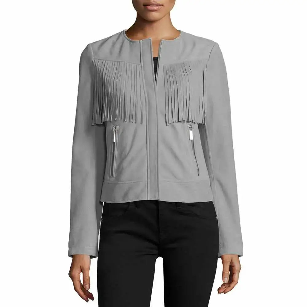 Women's Slim Fit Fringe Leather Jacket