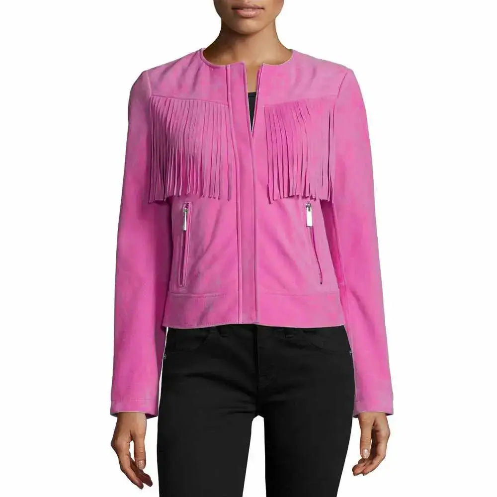 Women's Slim Fit Fringe Leather Jacket