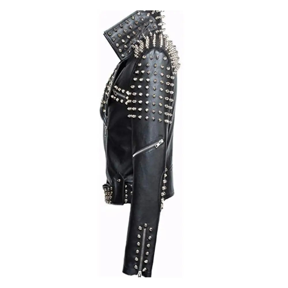 Women's Slim Fit Studded Brando Leather Jacket