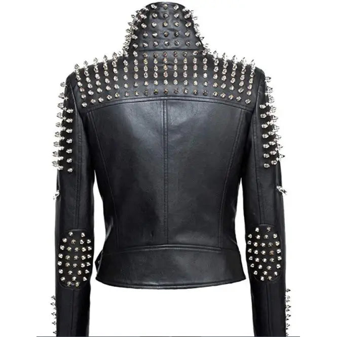 Women's Slim Fit Studded Brando Leather Jacket