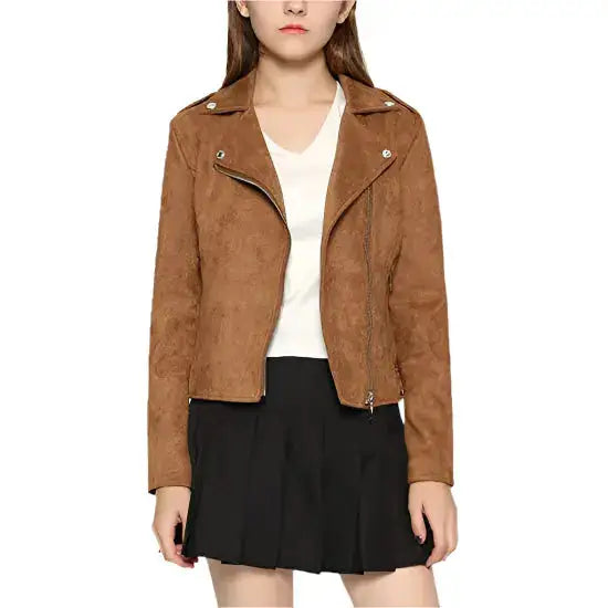 Riders Republic UK Women's Suede Moto Jacket with Notched Collar