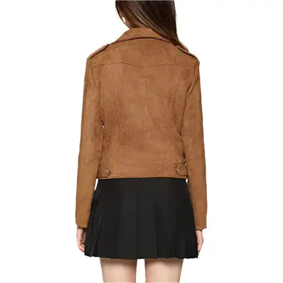 Riders Republic UK Women's Suede Moto Jacket with Notched Collar