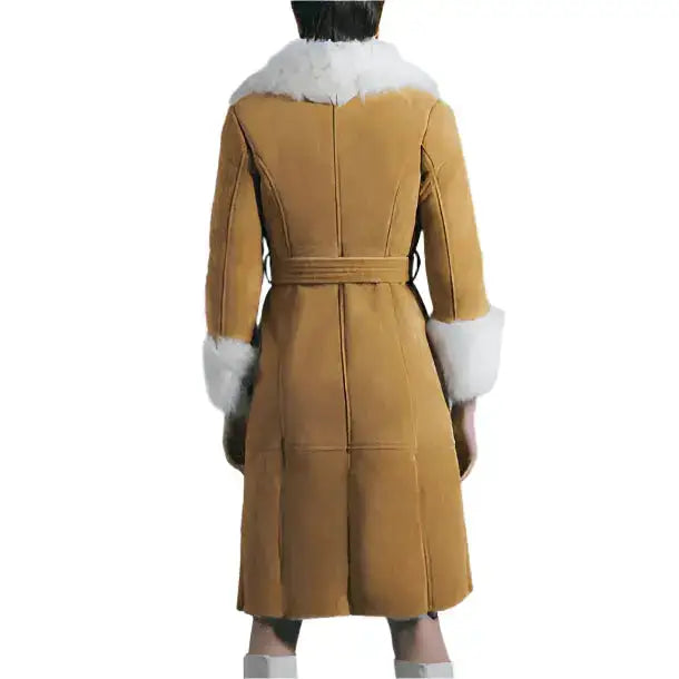 Women’s Tan Brown Suede Shearling Leather Coat