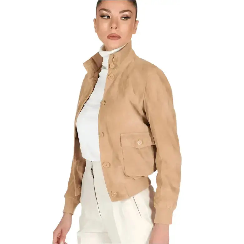 Women's Tan Brown Trucker Suede Leather Jacket