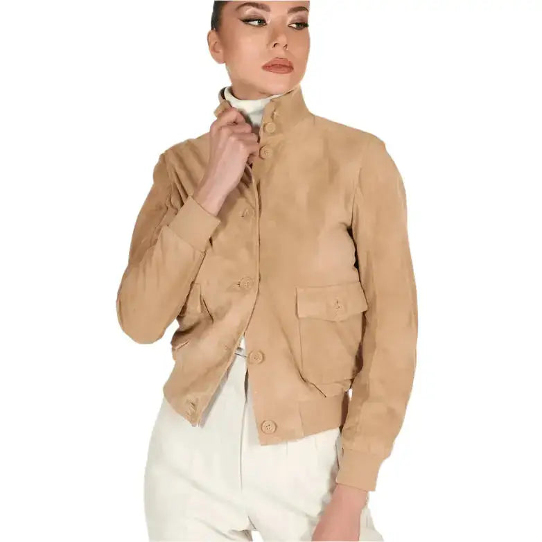 Women's Tan Brown Trucker Suede Leather Jacket
