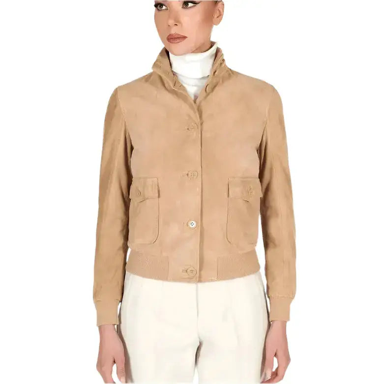 Women's Tan Brown Trucker Suede Leather Jacket