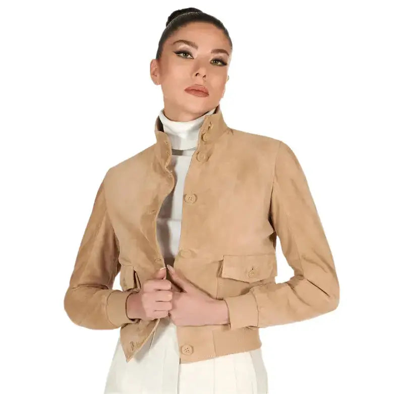 Women's Tan Brown Trucker Suede Leather Jacket