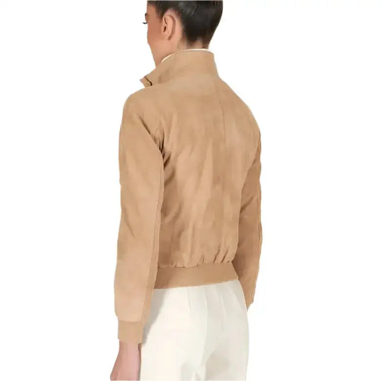 Women's Tan Brown Trucker Suede Leather Jacket