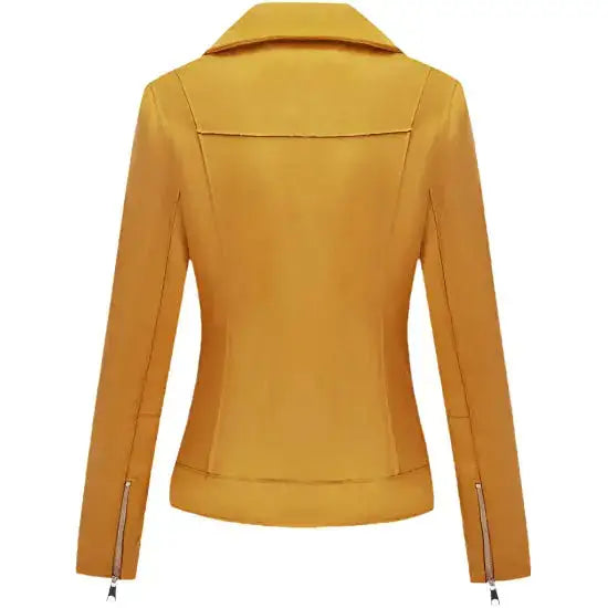 Women’s Yellow Suede Moto Biker Jacket