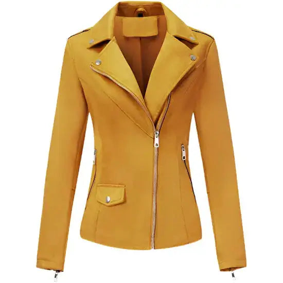 Women’s Yellow Suede Moto Biker Jacket