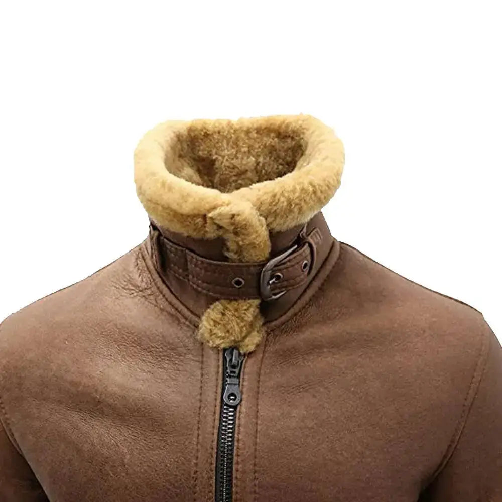 Men's WW2 Brown B3 Shearling Bomber Jacket – Vintage Aviator Flight Coat-2
