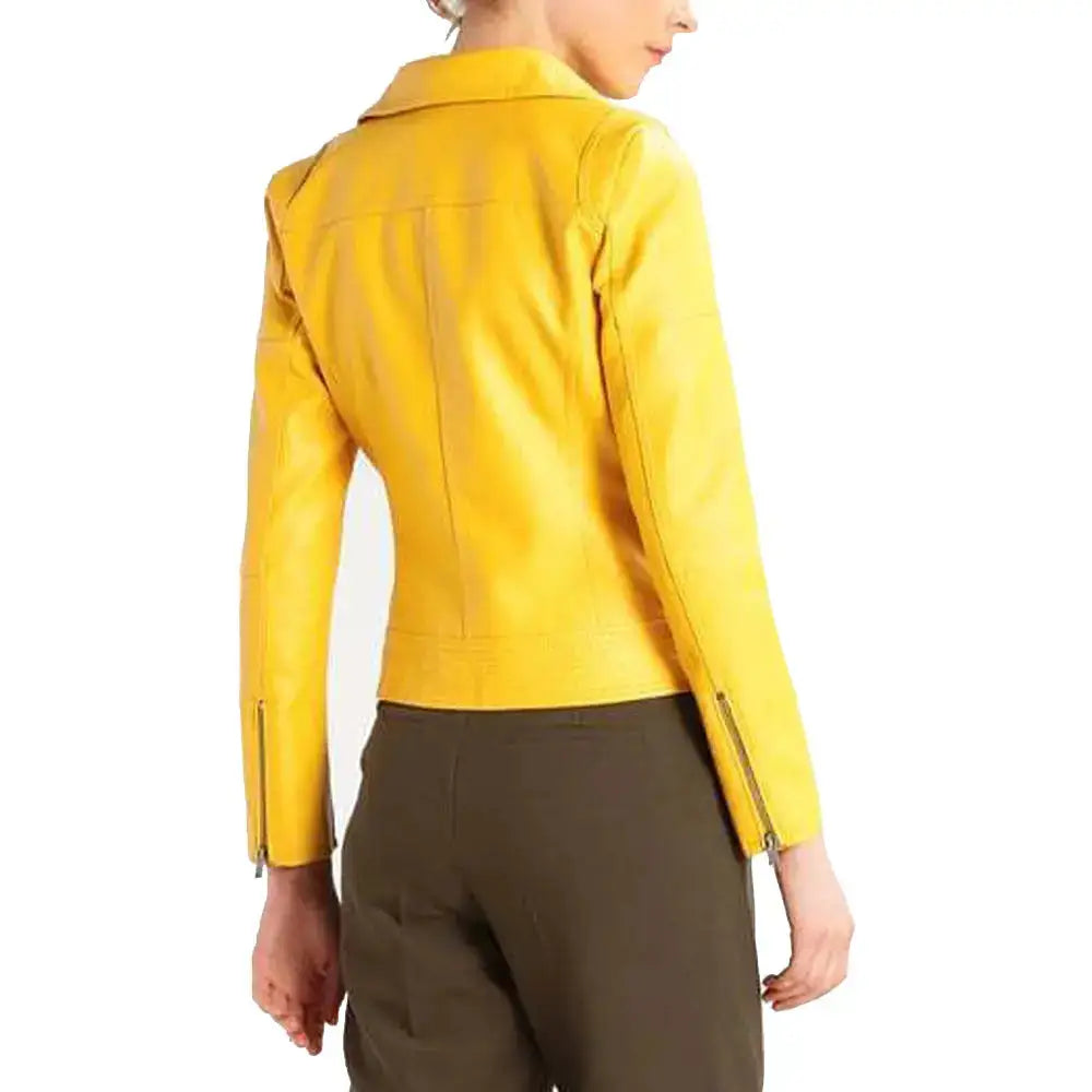 Women's Yellow Slim Fit Motorcycle Leather Jacket